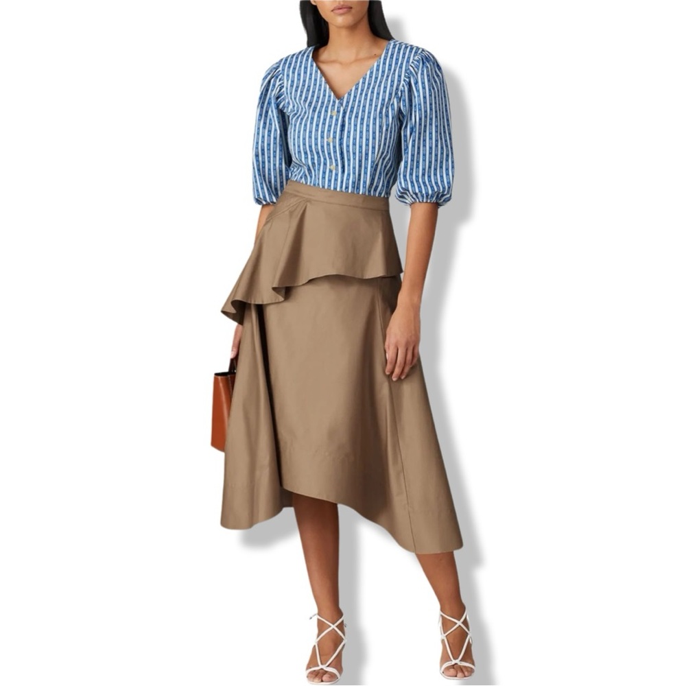 NWT - Tory Burch Gemini Link Striped Puffed Sleeve Blouse - Size 10